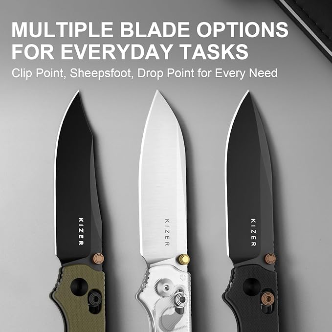 Kizer Pokiman CS Pocket Knife 3.16 Sheepsfoot AEB-L Blade Folding Knives with White Acrylic Handle Thumb Stud EDC Knife for Men Women V3789A5