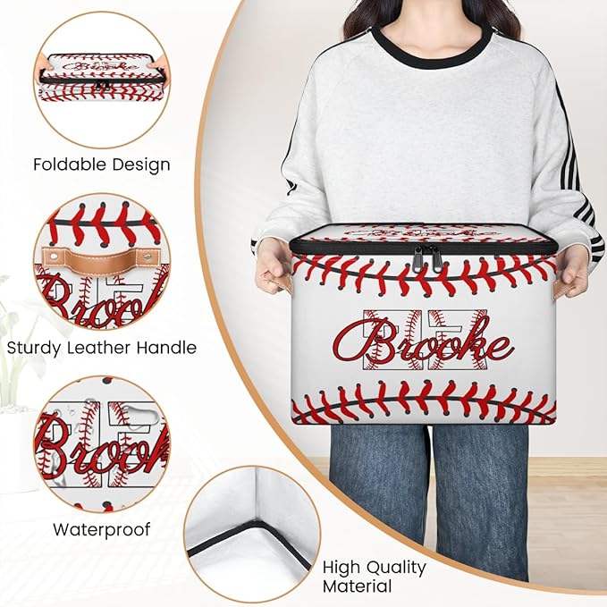 Custom Baseball Storage Bins with Lid Foldable Personalized Storage Basket Boxes with Handle Shelf Basket Closet Organizer Cube