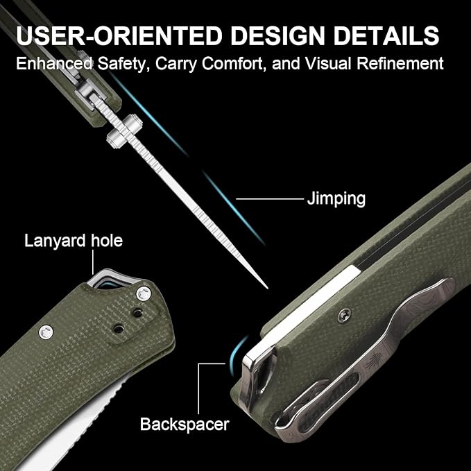 Kizer T1 BD EDC Pocket Knife 3.2 Nitro-V Steel Drop Point Folding Knives with Micarta Handle Thumb Stud Opener Button Liner Lock for Camping Hiking Fishing V3490.2BA1