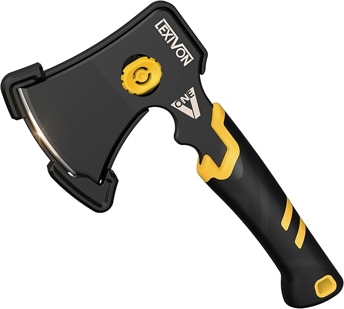 LEXIVON V-ONE Survival Hatchet 9.5 Full Tang Lightweight Axe | 6mm Stainless Steel Electro-Black Finish Blade Ergonomic Bi-Material Grip Handle | Protective Slim Sheath Included (LX-VONE-PP)