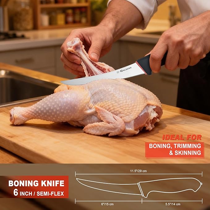 3PCS Butcher Knife Set with Non-Slip SoftGrip Professional Meat Cutting &amp Deboning Kit 5 Stiff Boning 6 Semi-Flex Curved Boning &amp 10 Breaking Knife