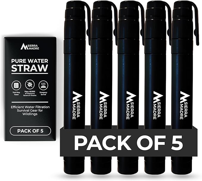 Sierra Madre Portable Water Filter Straw – 264 Gallon Water Filtration for Backpacking Camping Hiking Travel - Ideal for Outdoor Emergency Hydration &amp Supplies - Portable &amp Lightweight (Pac