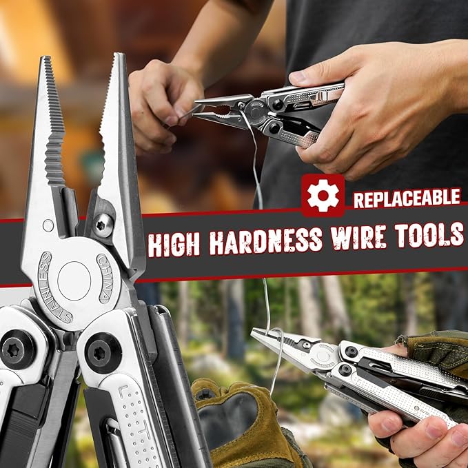 BIBURY Multitool Pliers BI2048B Stainless Steel Multi Tool with Upgraded Rope Cutter and Screwdrive Foldable Self-locking Multitools with Nylon Pouch Ideal for Camping Hiking Survival Repair