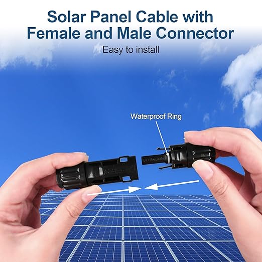 10FT 8AWG (10mm²) Solar Extension Cables 1500V Tinned Copper Solar Cable with Hard PPO Plastic 1.5KV 70A IP68 PV Male and Female Connectors(10FT)
