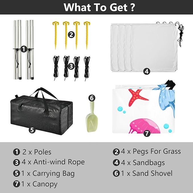 Beach Canopy with Windproof Ropes &amp Sandbags Beach Tent Sun Shade Sun Shelter for Camping Trips Fishing Backyard Fun or Picnics Jellyfish