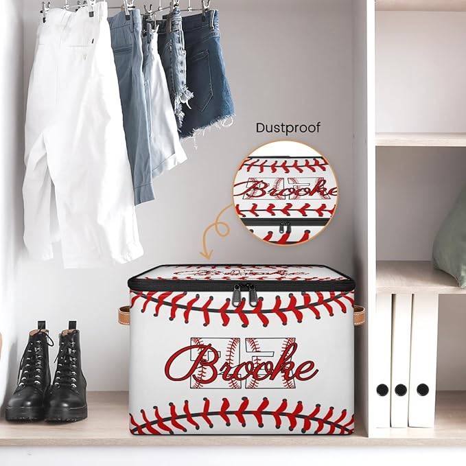 Custom Baseball Storage Bins with Lid Foldable Personalized Storage Basket Boxes with Handle Shelf Basket Closet Organizer Cube