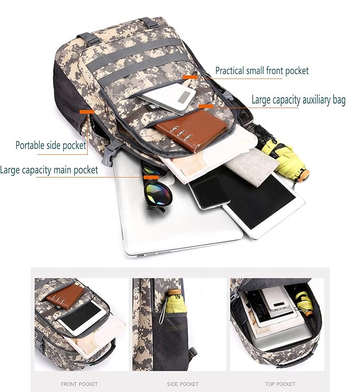35L Army 3 Days Assault Pack Molle Bag with USB Charging Port Military Tactical Hiking Camping Backpack fit 15.6 Laptop for Men and Women Tabby Camo