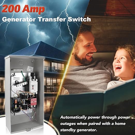 200 Amp Single Phase Generator Automatic Transfer Switch Compatible with Generac RXSW200A3Power Management for Outdoor and Indoor Use Service Entrance Rated NEMA 3R Aluminum Enclosure 120/240 V