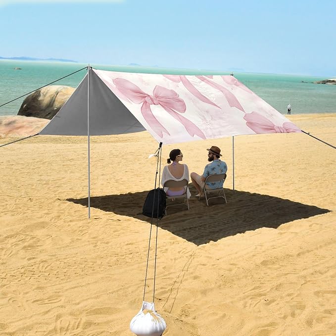 ALAZA Bow Knot Pink Pattern Beach Tent Sun Shelter Portable Canopy Sunshade for Outdoor Camping Picnics Backyard Fun 10x9 ft