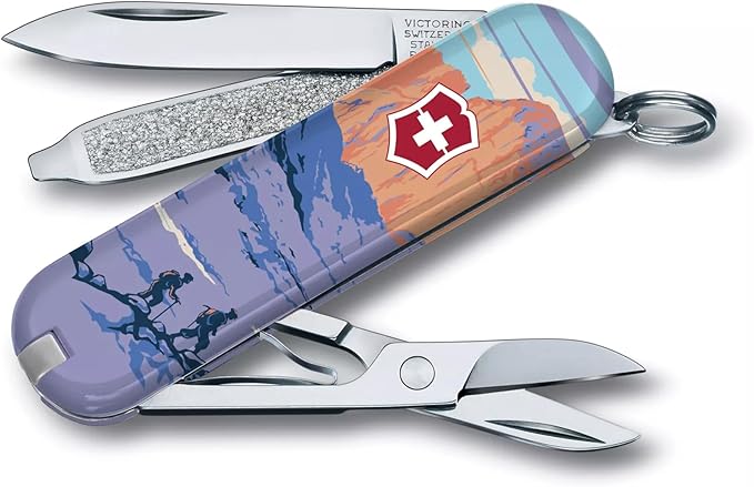 Victorinox Classic SD Swiss Army Knife Compact 7 Functions Swiss Made Pocket Knife with Small Blade Screwdriver and Key Ring - Rocky Mountains National Park