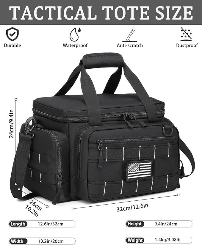 HAMBOLY Tactical Gun Range Bag for Handguns Pistol Range Bag with 6X Magazine Slots and Extra Pockets for Ammo and Essentials for Shooting Hunting Outdoor Sports