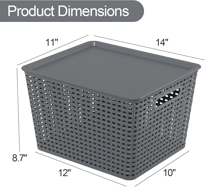 Zopnny Plastic Storage Baskets with Lid Stackable Storage bins for Organizing Shelves Drawers Desktop Closet Playroom Classroom Office 6 Pack 20 Quart