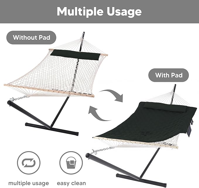 SUNCREAT Patio Portable Hammock with Stand Outdoor Double Hammock with Stand Included Gray Green Drops