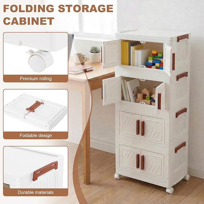 4 Tier Stackable Storage Bins with Lids &amp Magnetic Doors Plastic Collapsible Storage Bins with Wheels Stackable Storage Containers Organizers Cabinet for Entryway