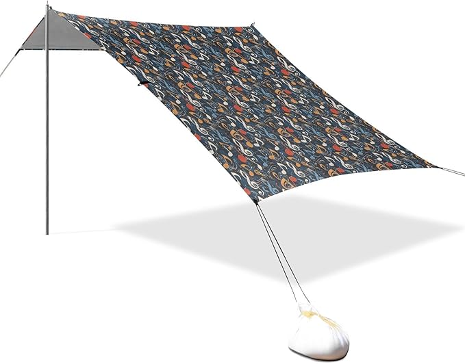 ALAZA Music Note Musical Beach Tent Sun Shelter UPF50+ Protection Beach Shade Canopy w/ 4 Sandbags for Outdoor Camping Fishing Backyard Fun Picnic 10x9 ft