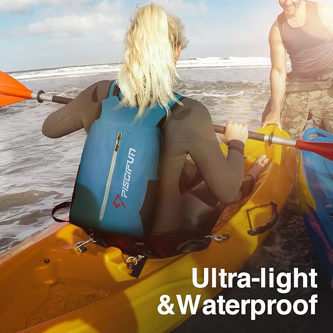 Piscifun Dry Bag Waterproof Lightweight Dry Backpack Roll-Top Sealed with Waist Pouch and Phone Case Keeps Gear Dry Inside for Kayaking Boating 10L 20L 30L