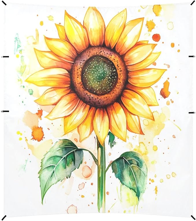 ALAZA Yellow Sunflower Watercolor Beach Tent Sun Shelter UPF50+ Protection Beach Shade Canopy w/ 4 Sandbags for Outdoor Camping Fishing Backyard Fun Picnic 10x9 ft