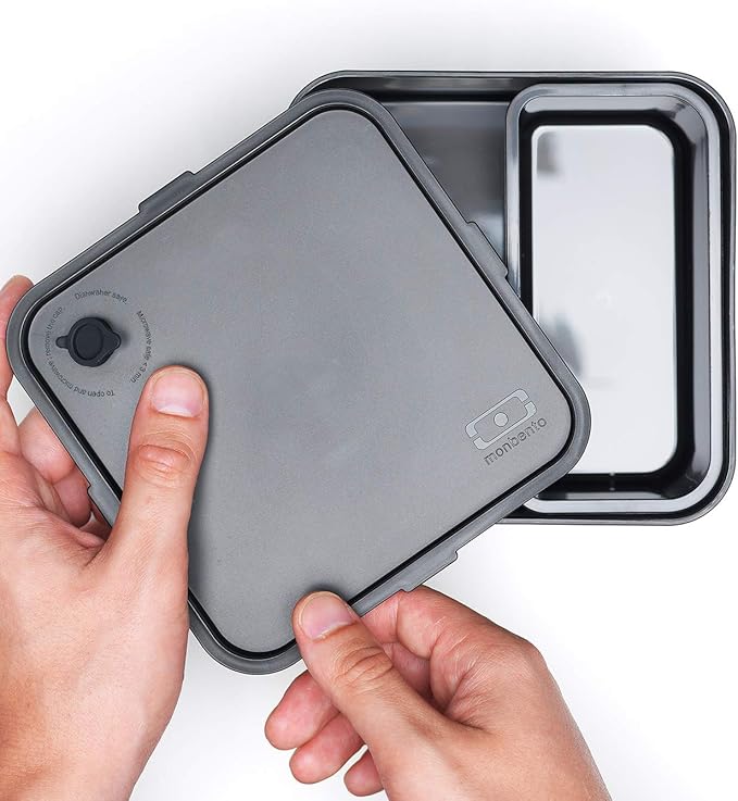 monbento - Large Bento Lunch Box MB Square Onyx with 2 Compartments - 57 oz - Leakproof Lunch Box for Work/Picnic/Meal Prep - BPA Free - Microwave &amp Dishwasher Safe - Black