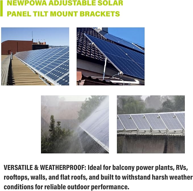 Newpowa Adjustable Solar Panel Tilt Mount Brackets 15-30 Degree Tilt Fits Most Standard Panels for RV Roof Off-Grid Universal 2-Pack (14 to 28 inches)
