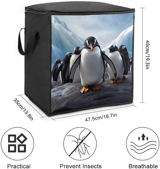 Comforter Storage Bag Clothes Storage Bins with Lids Foldable Funny Penguins1 Print Storage Containers for Clothing Blanket Bedding Comforter