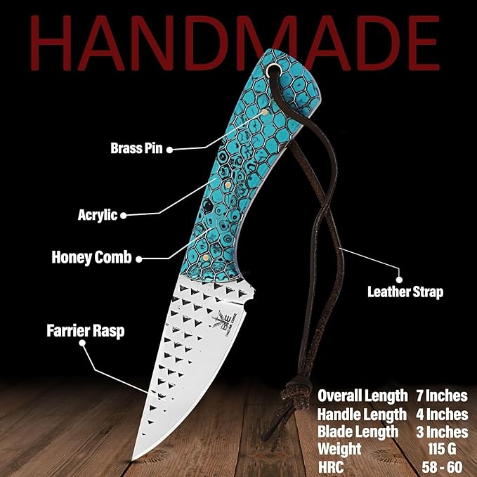 Break Edge Handcrafted Cowboy Hunting Knife with Leather Sheath Premium Handle Best Gift for Boy Friend and Father Day. (Silver &amp Torquise)