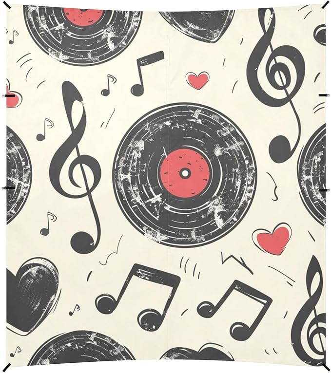 ALAZA Vintage Vinyl Record Music Notes and Hearts Beach Tent Sun Shelter Portable Canopy Sunshade for Outdoor Camping Picnics Backyard Fun 10x9 ft