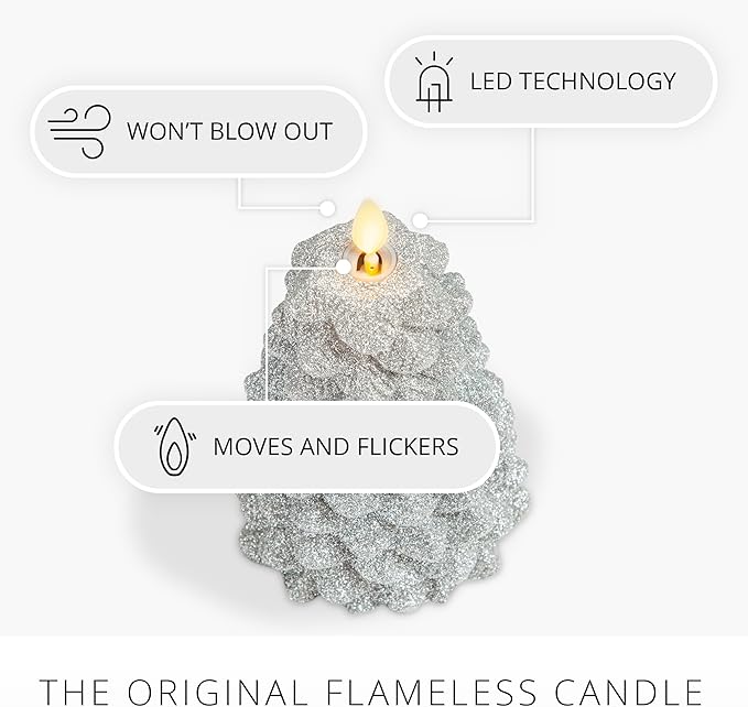 Luminara Brilliant Silver Glitter Flameless LED Candle North Tree Moving Flame Pillar (3.8 x 6)