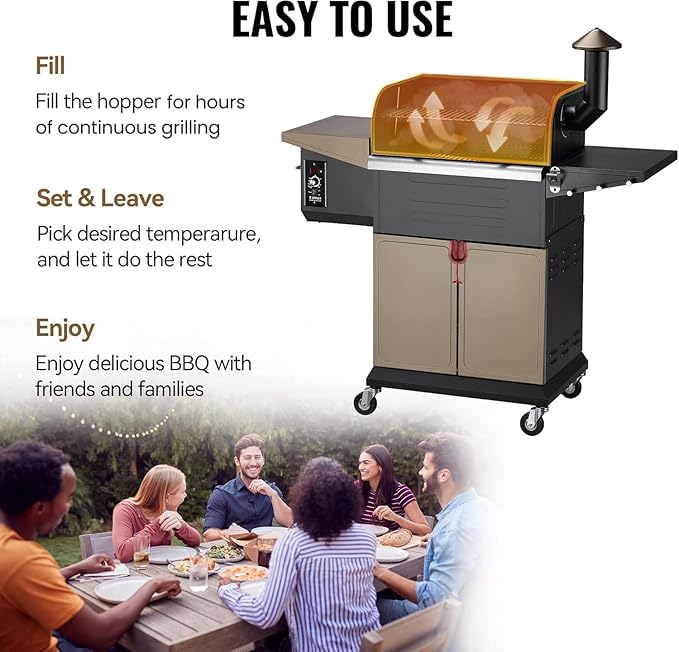 Z GRILLS 8-in-1 Outdoor BBQ Grill with PID 3.0 Controller Wood Pellet Smoker Auto Temperature Control Huge Storage Cabinet Side Shelf with Tool Hooks 572 sq in Cooking Area for Camping Party