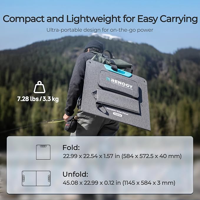 Renogy 100 Watt Solar Panel N-Type 100W Portable Solar Panels w/Kickstands Foladable 25% High Efficiency Solar Charger for Power Station USB-A&ampType-C Output for Camping RV SUV Off-Grid Outd