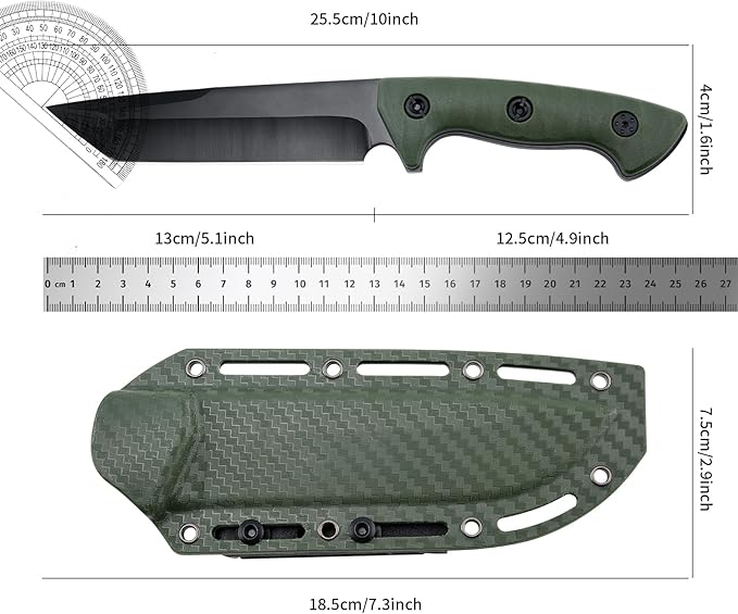 10 Fixed Blade Survival Knife with ABS Sheath - High Hardness Stainless Steel Tanto Blade Outdoor Utility Tool for Camping Hiking &amp Bushcraft - Ergonomic Lightweight Gear Black/Green (green)