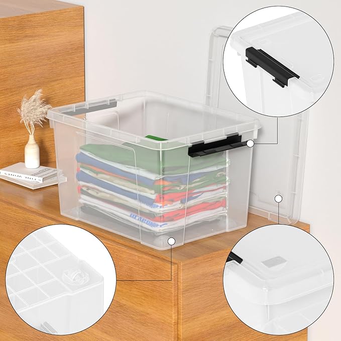 50 Quart Plastic Storage Container with Wheels Clear Large Storage Bin 4 Packs