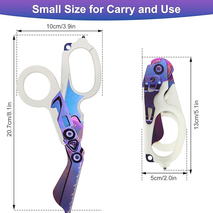 6 in 1 trauma shears folding emergency shear Outdoor Camping Tools Seat Belt Cutter Oxygen Cylinder Wrench Complimentary Adjustable Wrench (Luminous Purple)