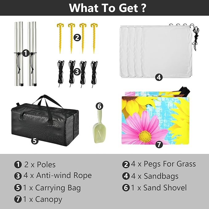 Beach Canopy with Windproof Ropes &amp Sandbags Beach Tent Sun Shade Sun Shelter for Camping Trips Fishing Backyard Fun or Picnics Sunflowers