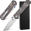 FF23 Folding Knife AUS-10 Steel Blade Carbon Fiber Handle with Pocket Clip for Men Women Outdoor Camping Fishing Working Survival(Red)
