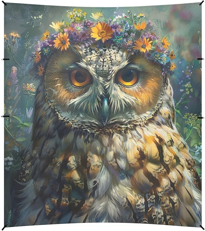 ALAZA Owl Wreath of Flower on Head Beach Tent Sun Shelter Portable Canopy Sunshade for Outdoor Camping Picnics Backyard Fun 10x9 ft