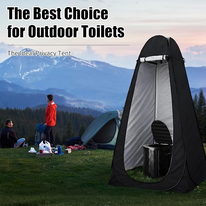 Portable Camping Toilet with Privacy Tent - Foldable Toilet Set for Adults and Elderly - Pop Up Outdoor Restroom for Travel Hiking RV Truck Trailer (Black)