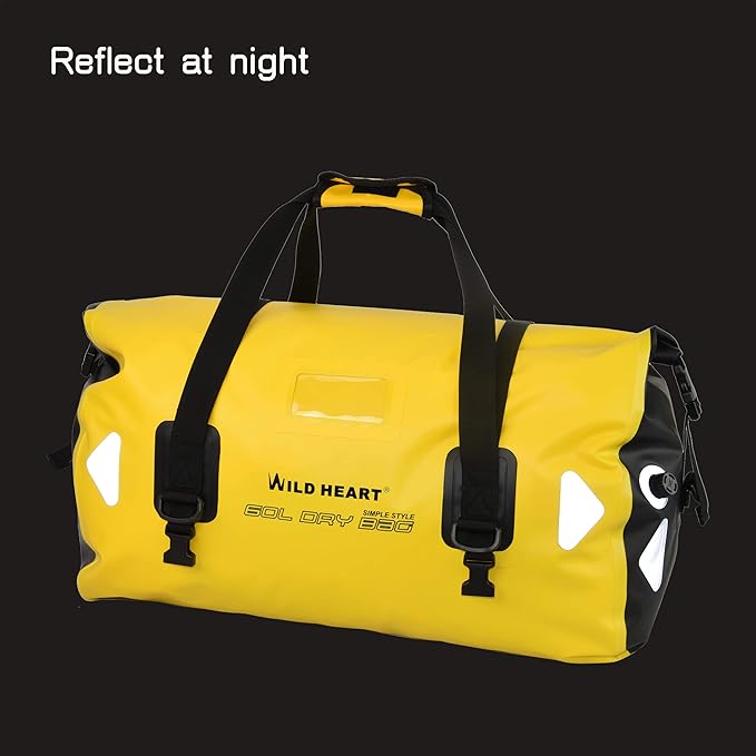 WILD HEART Waterproof Motorcycle Duffel Bag PVC500D Double-bottom With Rope Straps and Inner Pocket 40L 66L 100L for Kayaking Camping BoatingMotorcycle