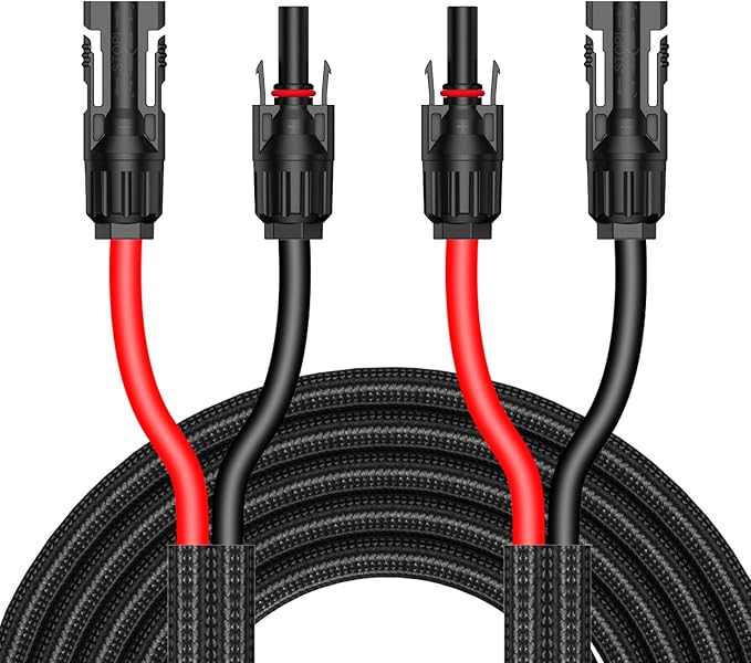 50Ft 10AWG Solar Cable Extension with Protection Cover Solar Wire with Tool-Free Solar Connectors IP68 Waterproof PV Cable Solar Panel Extension Cable 10Gauge for Home Boat RV Solar Panels(50ft)