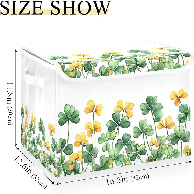senya St. Patrick's Day Baskets Collapsible Storage Bins with Lids Border Of Green Clover Yellow Flowers Storage Boxes Clothes Baskets for Organizing