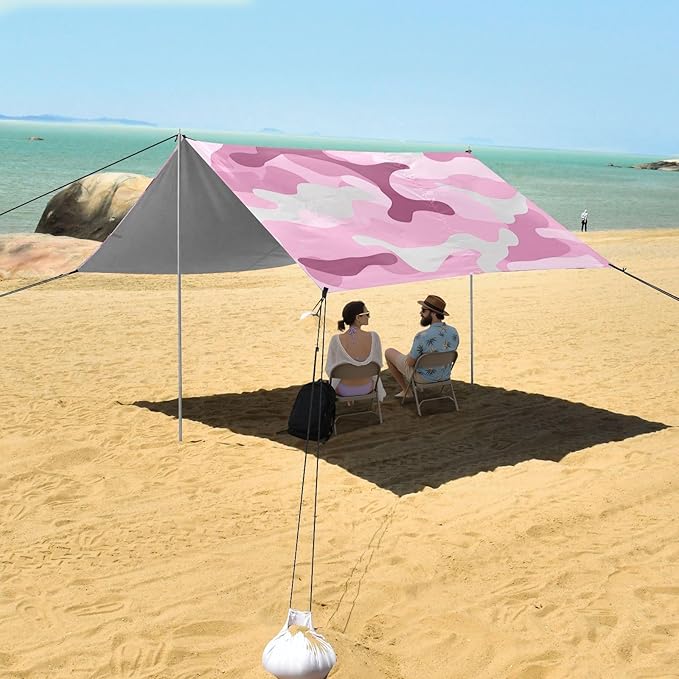 Silver Gray Beach Tent &amp Canopy UPF50+ Easy Setup Large Portable Sun Shelter with Sand Shovel Sandbags for Camping Picnics Backyard