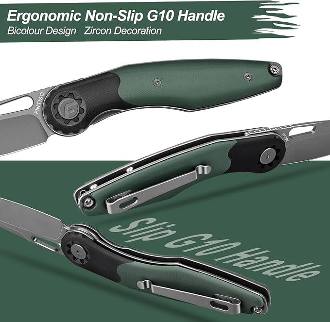 FINTISO Pocket Knife 3.5 Folding Knife Premium 14C28N Blade Bicolour G10 Handle Design with Pocket Clip for Men Women Small EDC Knife for Camping Hunting Hiking Survival and Outdoor Activities