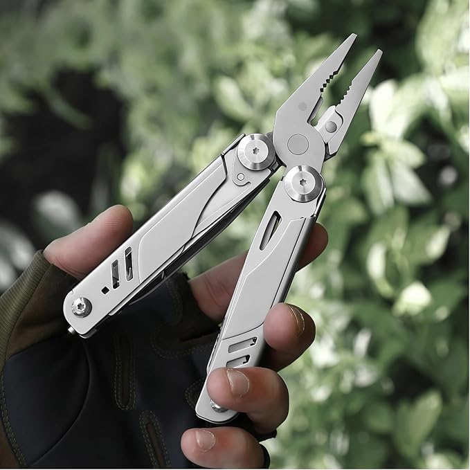 Multitool 15-in-1 Full-Size Lightweight EDC Multi-Purpose Pliers Folding Knife Camping Knives &amp Tools Men Gift Ideas Gifts for Hunters Men who have EverythingOutdoor Survival Gear (silver