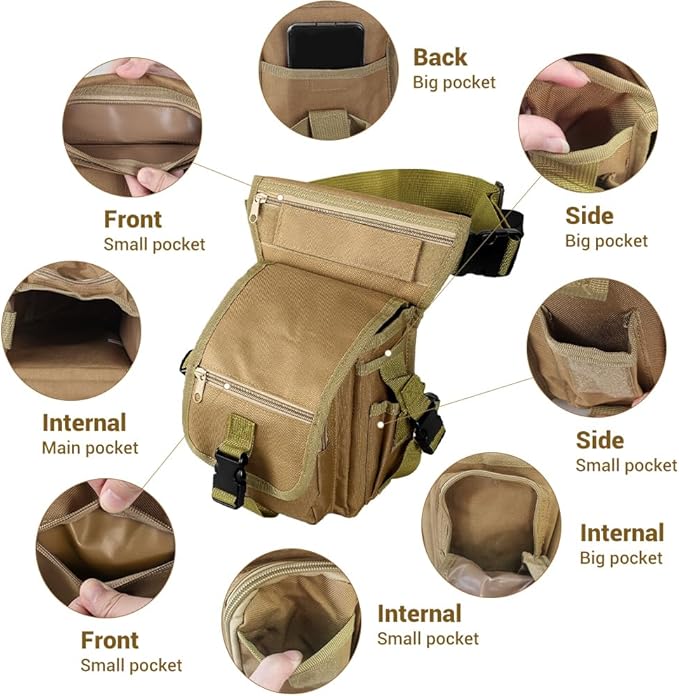 Tactical Drop Leg Bag Adjustable Thigh Pouch Bag with Multi-Pocket for Cycling Hiking Climbing Hunting Travelling