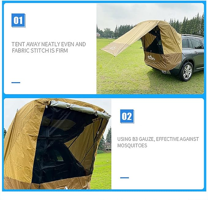Car Trunk SUV Awning Sun Shelter Camping SUV Rear Tent with Windproof Rope Portable Tent Car Canopy Tailgate Tents for Minivan Hatchback Family Outdoor Travel(Brown)