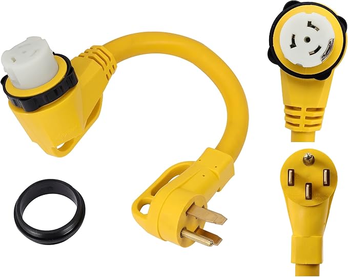 ONETAK 14-50P to SS2-50R 1.5FT Right Angle 90 Degree 120V/240 50 Amp 4 Prong Male to Twist Lock Receptacle Generator RV Marine Shore Boat Extension Cable Power Cord Adapter