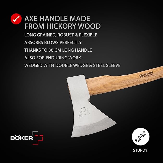BÖKER PLUS® Appalachian Axe Small - Small Carbon Axe with Short Hickory Wood Handle - bushcraft Outdoor &amp Survival - Professional - with Rhenish Head 21.16 oz Made of Carbon Steel 1055