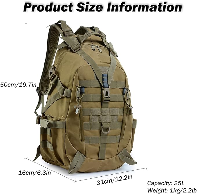 Military Tactical Backpack25L Army 3 Days Assault Pack BagOutdoor Tactical Bag Backpack for MenMolle Rucksack Waterproof (CamoB)