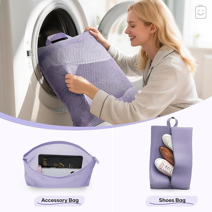 Veken 9/11 Set Compression Packing Cubes for Travel EssentialsCompressible Expandable Large Luggage Suitcase Organizer Bags for ClothingDurable Space Saver Storage Bags(Purple Gray)