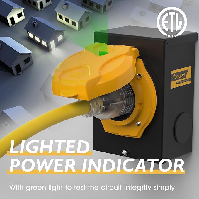 TOOLIOM 30 Amp Generator Inlet Box NEMA L14-30P Power Inlet Box 4 Prong 125/250V 7500W Weatherproof Outdoor Generator Power Inlet Box with LED Power Indicator ETL Listed