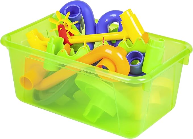 Storex Small Cubby Bins – Plastic Storage Containers for Classroom with Non-Snap Lid 12.2 x 7.8 x 5.1 inches Tint Green 5-Pack (62483A05C)